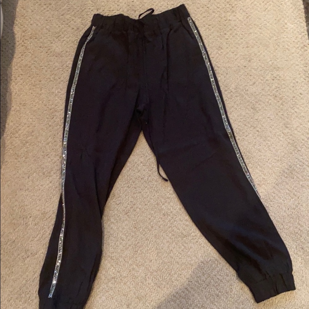 ZARA Black Joggers with crystal stripe XS NWT